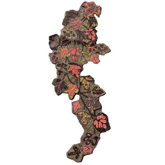 Autumn KIM SEYBERT Leaves Forest Rust Red Green Beaded Table Runner 45" x 20" - Picture 1 of 8